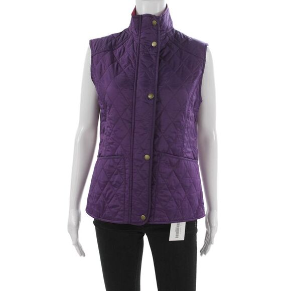 Barbour Jackets & Blazers - Barbour Women Purple Quilted Sleeveless Vest Argyle Polyamide Zip Size 8